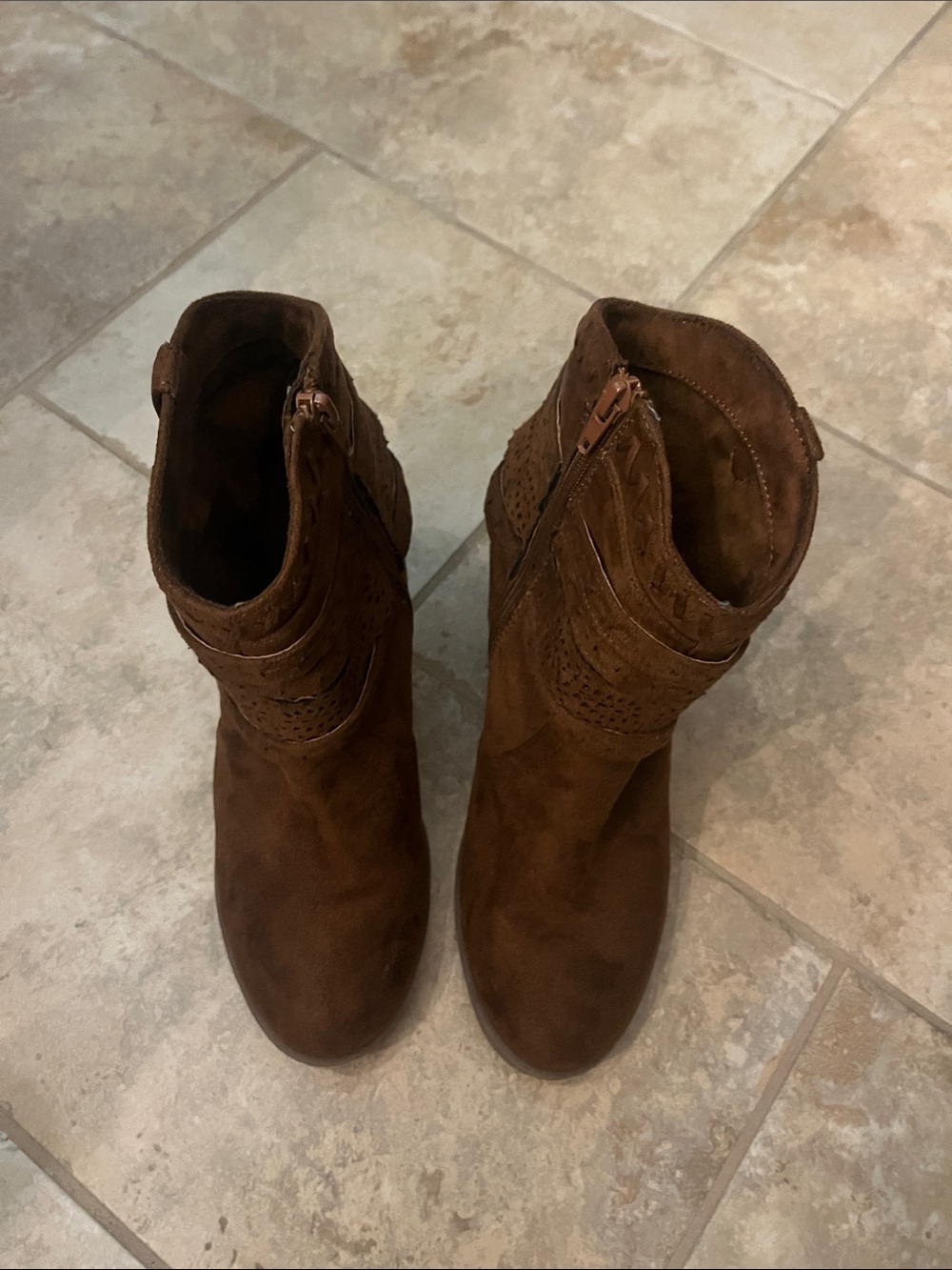 Altar'd State Chestnut Brown Suede Braided Ankle Booties